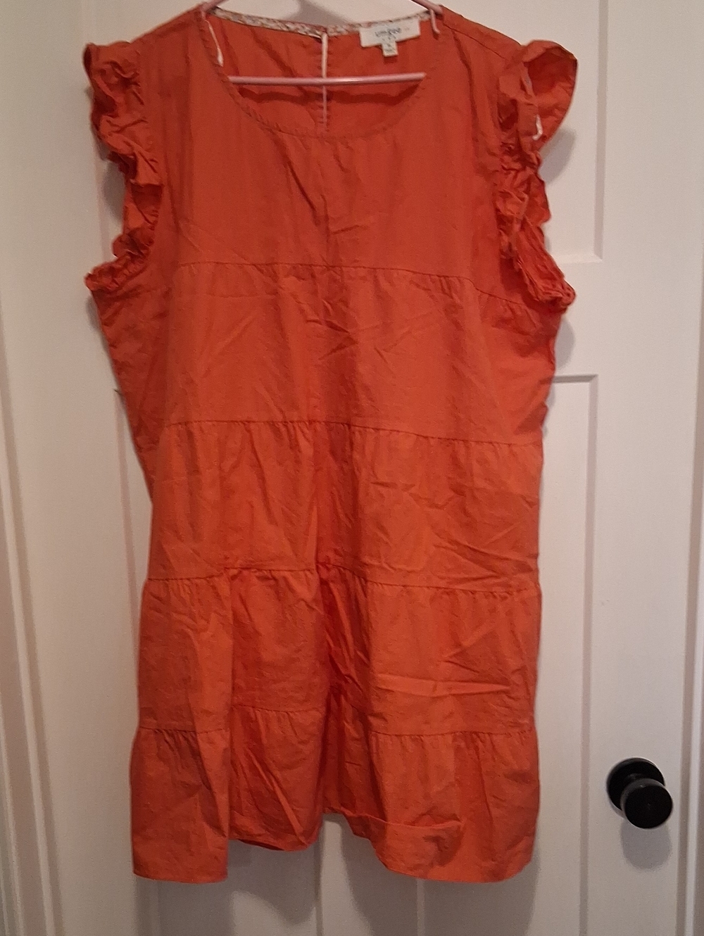 Umgee Vibrant Coral/Orange Ruffled Sleeve Tiered Mini Dress Size XL